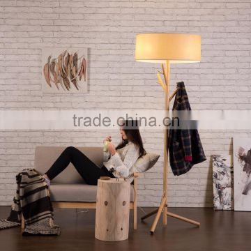 wooden tripod standing floor lamp lighting with fabric lampshade