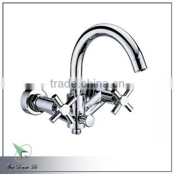 Polished chrome cross pattern double handle wall mounted bath shower mixer taps 8830