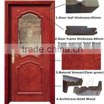 100% Solid Wood Dampproof Art Glass Insert Door for Bathroom photo-2