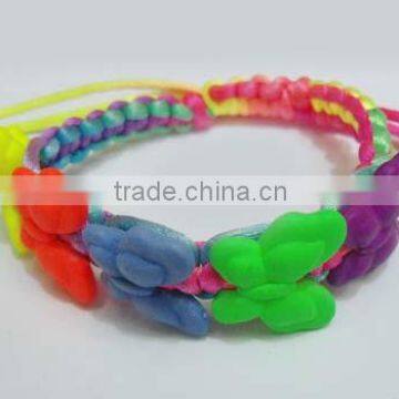 Neon colored butterfly design braided bracelet