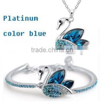 platinum jewelry set color blue necklace and bracelet dream Swan jewelry set