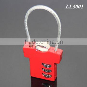 T-shirt Shaped Resettable 3 Digit Travel Luggage Suitcase Alloy Padlock Steel Wire Changeable Combination Lock photo-4