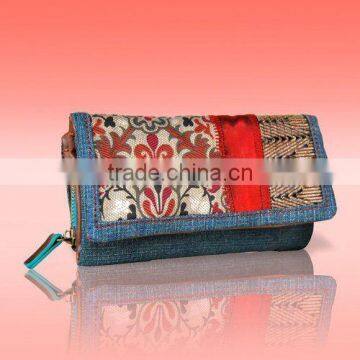 1264-Latest folk style denim wallet, designer ladies wallet, design your own wallet