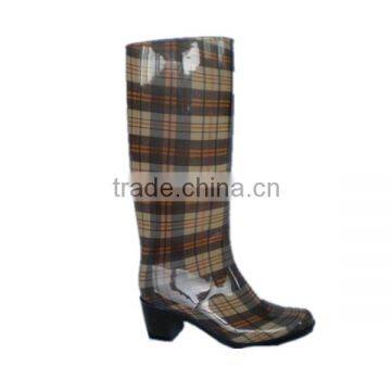 plaid pattern high heel PVC rain boots women,antiskid long plastic boots,chemical resistant working boots