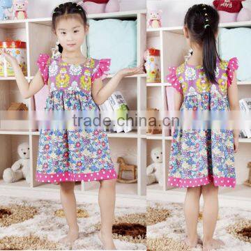 Wholesale boutique baby girl tank cotton dresses with floral print