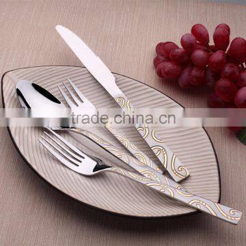 gold plated cutlery with sanding blast stainless steel cutlery