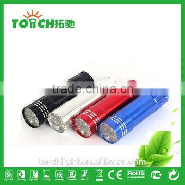 colorful mini 9 leds flashlight waterproof mini Torch flashlight for 3*AAA battery led aluminum flahslight for camping