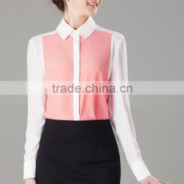 Women's Color-Block Silk 100% Top Blouse Shirt OEM ODM Type Clothing Factory Manufacturer From Guangzhou photo-2