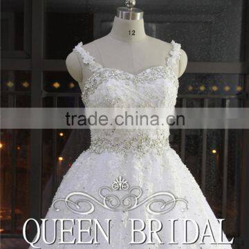 Ball Gown Spaghetti Strap Beaded Wedding Dress For Fat Woman photo-4
