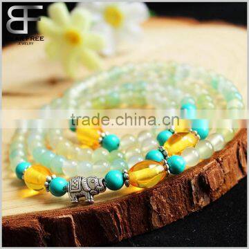 Multilayer Natural Prehnite Color Agate Tibetan Buddhist Buddha Amulets Yoga Wrist Meditation Prayer Mala Beads Wrap Bracelets