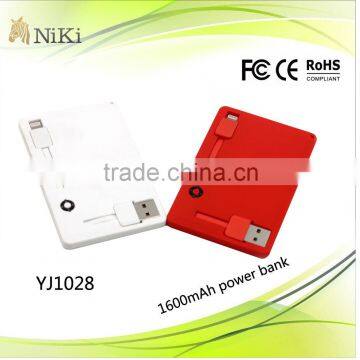 Credit Card Size 1500mAh Power Bank with Built-in 8pin USB Cable