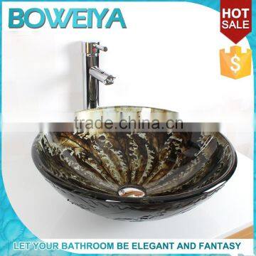 2016 hot selling western black color glass bathroom sinks