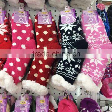 Top Quality Nice Sherpa Snowflakes Design Socks Plush Soft Cotton Non Slip Floor Socks