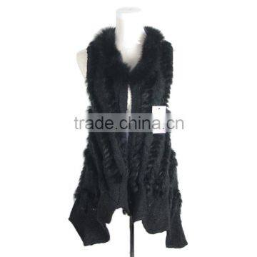 Women fur vest with fox fur collar/knitted rabbit fur vest KZ14037