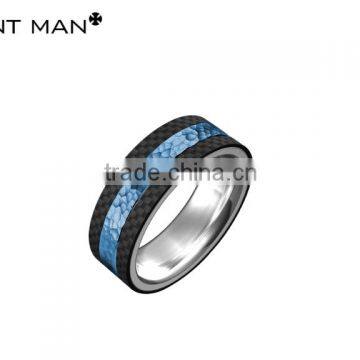 Fashion 8mm Men rings blue plating high Polish Wedding Rings Band carbon fiber titanium ring band