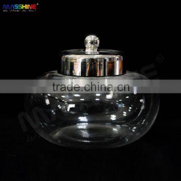 Ball Shape Glass Jar With Metal Colour Glass lid