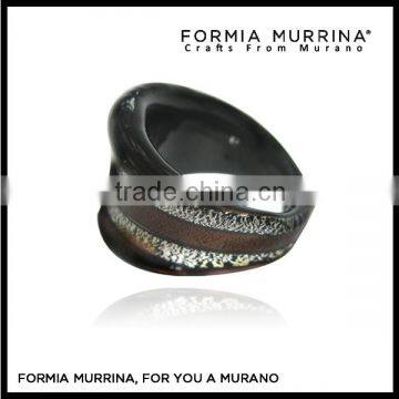 Black Silver Foil Lampwork Murano Glass Finger Rings