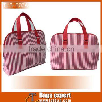 300D pvc vertical stripe red tote bag