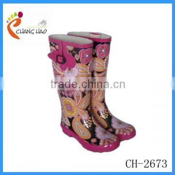 2014 New Style Folwer Printing Ladies Design Wellington Boot