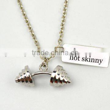 Antique Silver Plated Strong Not Skinny Fitness Weightlifting Gym Jewelry Figure Bodybuilding Collier Necklaces for Men Women