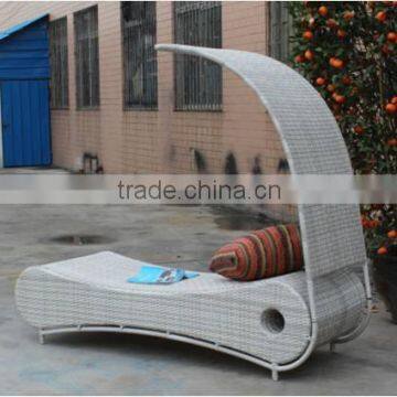 Outdoor furniture folding rattan sun lounger all weather 3 piece resin wicker chair with cushion