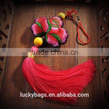 Hot selling red embroidery car pendant women bag pendant