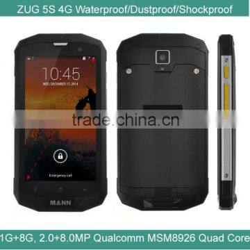 4G Unlocked Waterproof Smartphone zug 5S IP67 ualcomm MSM8926 1.2GHz Quad Core 1G+8G 8.0MP 5.0 inch