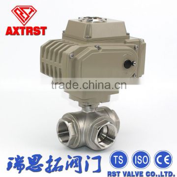 3 Way Stainless Steel Threaded Floating Ball Valve with Electric Actuator