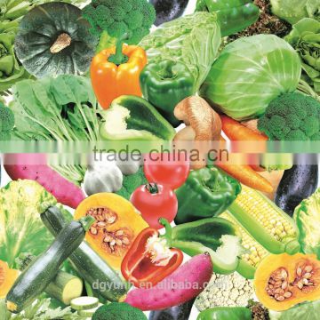 2015 newest vegetables printed pattern pvc/peva vinyl tablecloth/cover with waved/lace edge