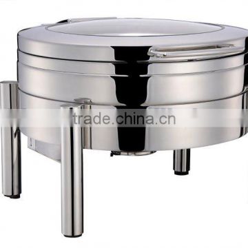 GW-260A-GL 6L Stainless Steel Round Glass Lid Chafing Dish, Chafer with Hydraulic Hinge