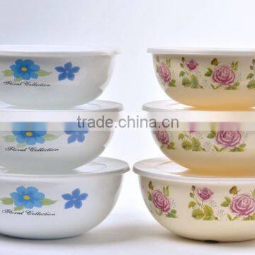 5Pcs Flower Decal Printed Enamel Salad Mixing Bowl Set Food Storage Container photo-2