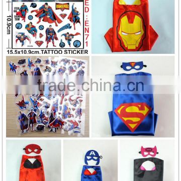 Superhero Cape and Mask Costumes For Kids Set Capes Masks Stickers and Tattoos