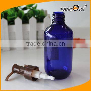 200ml Cobalt Blue Boston Round Pleastic Bottle With Brown Lotion Pump photo-2