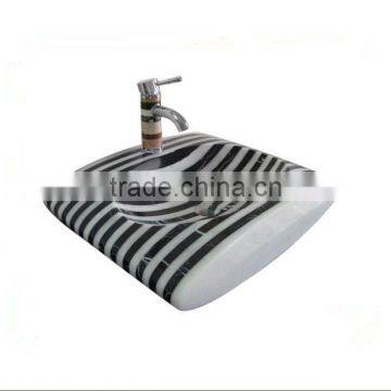Polished Black and White Marble Mosaic Sink photo-3