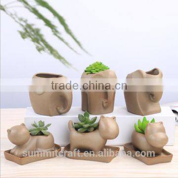 Small animal cat dog hippo shape flower pot pottery pot