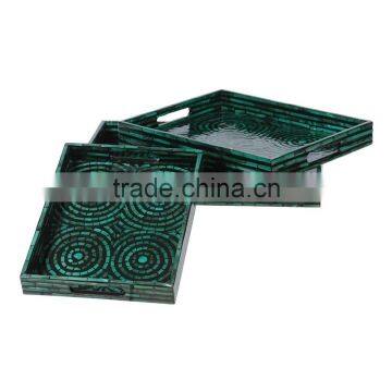 High quality best selling mother of pearl circle pattern rectangle grey lacquer tray from Vietnam