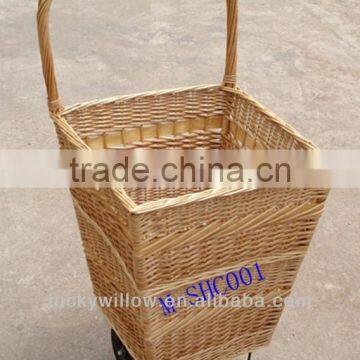 Handmade wheeled wicker shopping trolley & wicker shopping cart