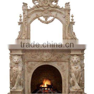 Luxury two-tiered hand carving lion sculpture marble fireplace mantel