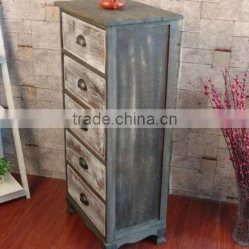 Retro Dark Wood and Washed White Wooden Nightstand Cabinet photo-3
