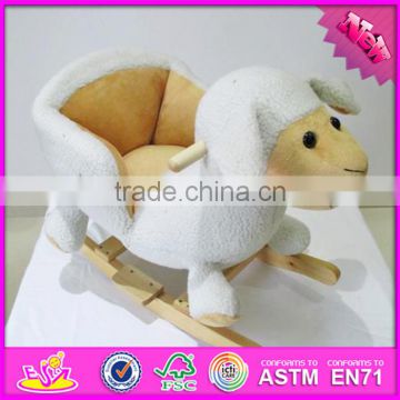 2017 New products baby funny sheep animal with music wooden rocking horse for 1 year old W16D098