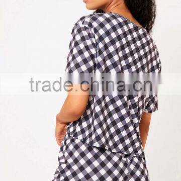 Custom Design Women Summer Pajamas Black Gingham Pyjama Plaid PJ Set photo-2