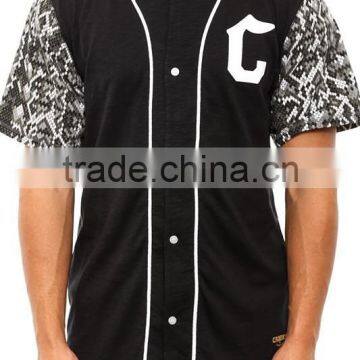 OEM fashion design snake leather sleeve black baseball jersey plain custom made for men streetwear wholesale