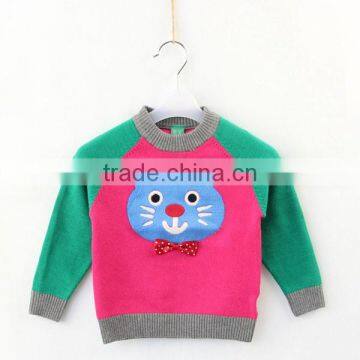 Cartoon Style Baby Knitting Sweater Raglan Sleeve Contrast Color Pullover photo-2
