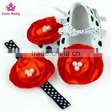 Wholesale Cute Baby Flower Pearl Shoes Newborn Antiskid Safety Baby Shoes Cheap Kids Shoes With Headband Sets LBB20151218-3 photo-3