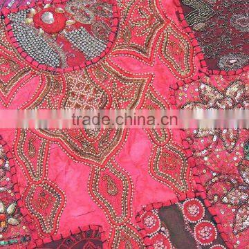 Decorative Floor Pillow - Hot Pink Indian Beaded Large Sari Cushion Cover photo-3