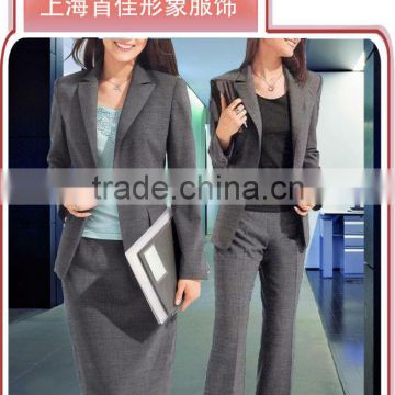 Gray new fashion office lady uniform business lady suit, HOT tailored polyester office ladies suit uniform