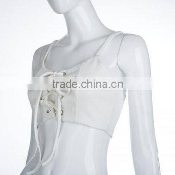 Latest Design Girls Top Polyester Crop Top and Lace Up Sleeveless Nightclub Top photo-3