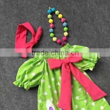 2016 New Design Baby Clothes Easter Dresses Cottom Bunny Chevron Dress Sleeve With Matching Necklace and Bow Set photo-2