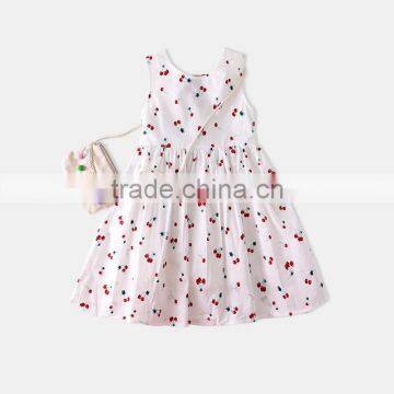 Factory Supply Full Cherry Printing Lovely Dress for Little Girls
