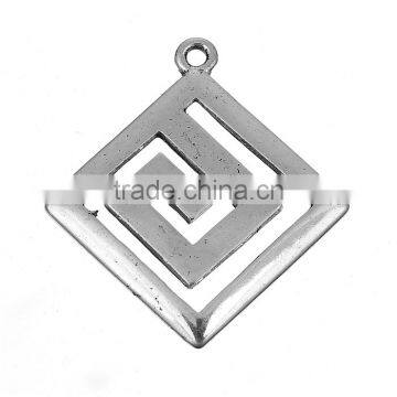 Zinc Based Alloy Greek Key Pendants Rhombus Antique Silver